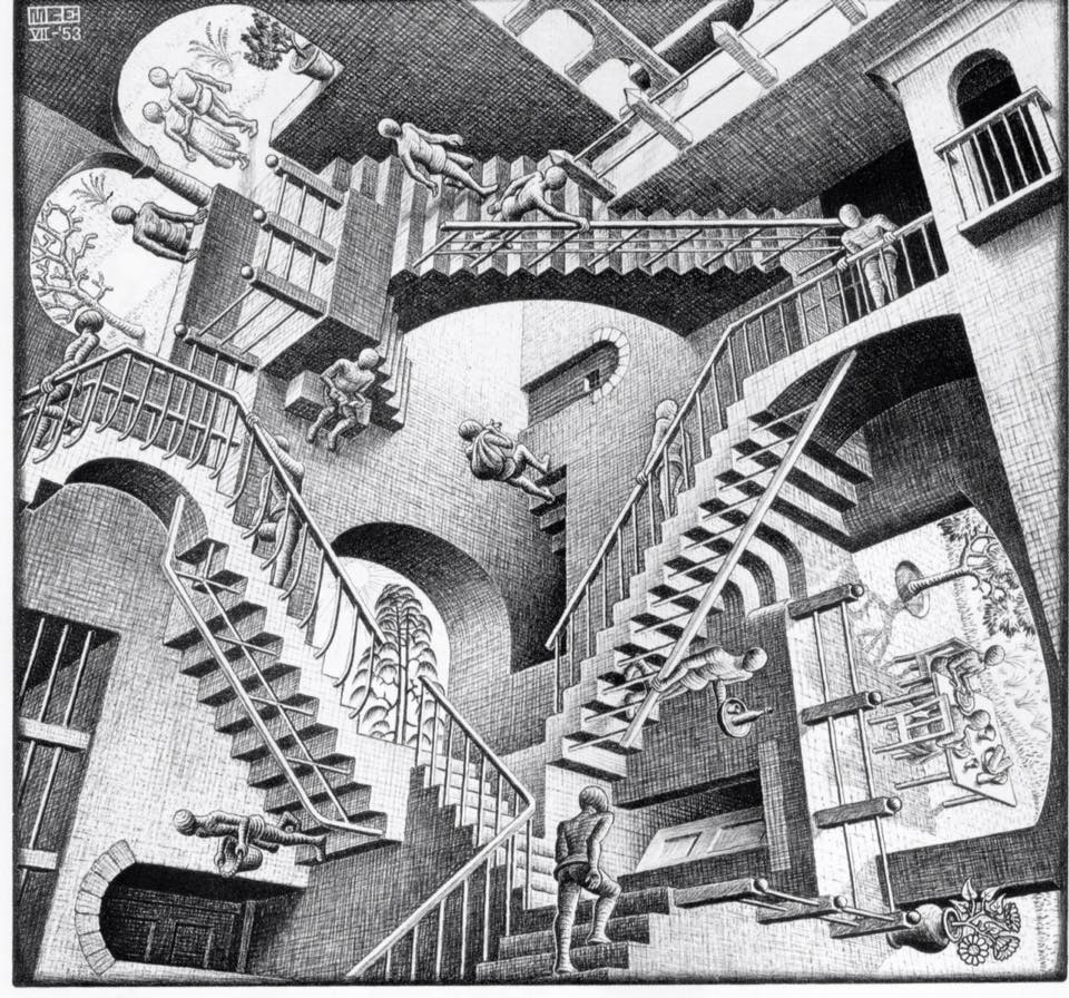 Une gravure d’illusion sans dessus dessous d’Escher